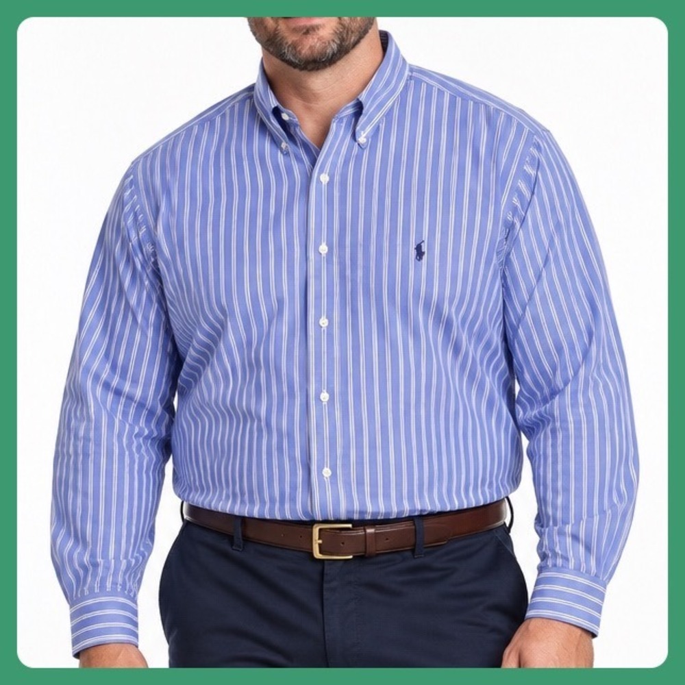 Ralph Lauren Blake Button Down Shirt Men XXL Blue White Stripe Preppy Ivy Cotton
